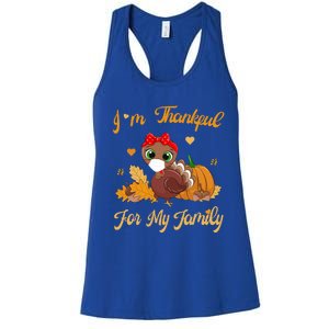 Im Thankful For My Family Pajamas Turkey Thanksgiving Gift Women's Racerback Tank