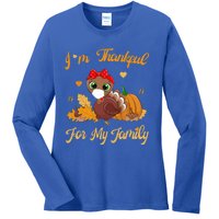 Im Thankful For My Family Pajamas Turkey Thanksgiving Gift Ladies Long Sleeve Shirt