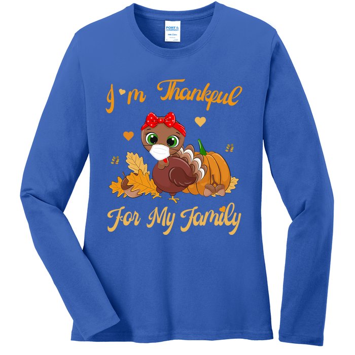 Im Thankful For My Family Pajamas Turkey Thanksgiving Gift Ladies Long Sleeve Shirt