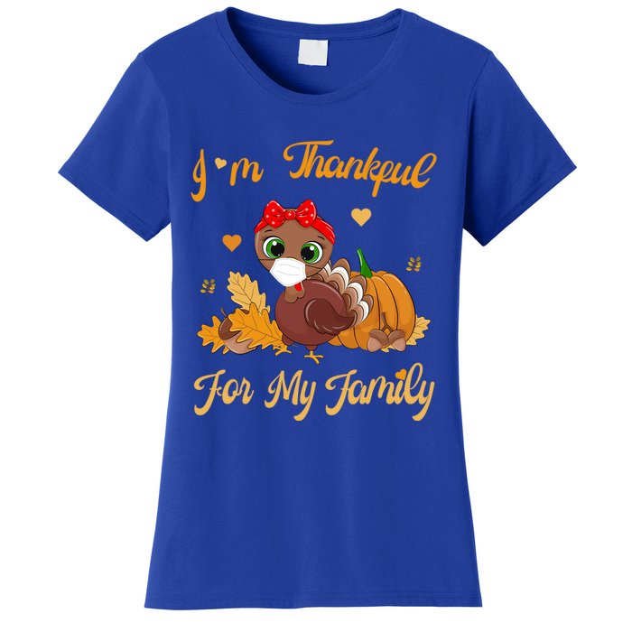 Im Thankful For My Family Pajamas Turkey Thanksgiving Gift Women's T-Shirt