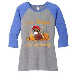 Im Thankful For My Family Pajamas Turkey Thanksgiving Gift Women's Tri-Blend 3/4-Sleeve Raglan Shirt