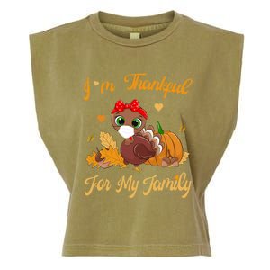 Im Thankful For My Family Pajamas Turkey Thanksgiving Gift Garment-Dyed Women's Muscle Tee