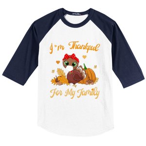 Im Thankful For My Family Pajamas Turkey Thanksgiving Gift Baseball Sleeve Shirt