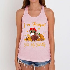 Im Thankful For My Family Pajamas Turkey Thanksgiving Gift Women's Knotted Racerback Tank