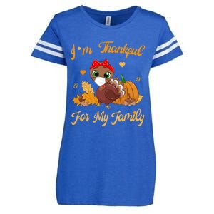 Im Thankful For My Family Pajamas Turkey Thanksgiving Gift Enza Ladies Jersey Football T-Shirt