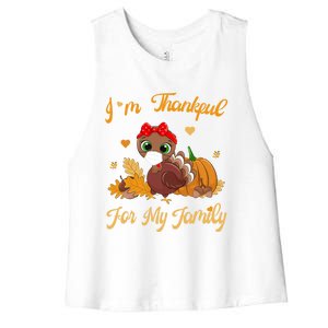 Im Thankful For My Family Pajamas Turkey Thanksgiving Gift Women's Racerback Cropped Tank