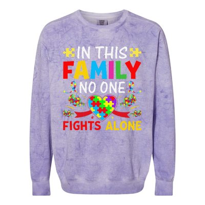 In This Family Nobody Fights Alone Autism Awareness Autistic Colorblast Crewneck Sweatshirt