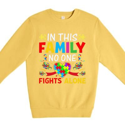 In This Family Nobody Fights Alone Autism Awareness Autistic Premium Crewneck Sweatshirt