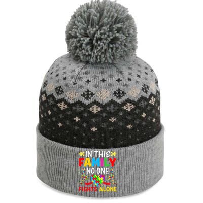 In This Family Nobody Fights Alone Autism Awareness Autistic The Baniff Cuffed Pom Beanie