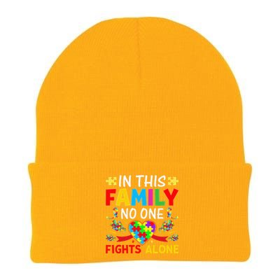 In This Family Nobody Fights Alone Autism Awareness Autistic Knit Cap Winter Beanie