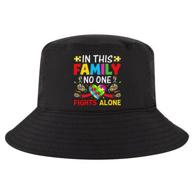 In This Family Nobody Fights Alone Autism Awareness Autistic Cool Comfort Performance Bucket Hat