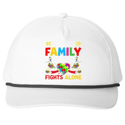 In This Family Nobody Fights Alone Autism Awareness Autistic Snapback Five-Panel Rope Hat