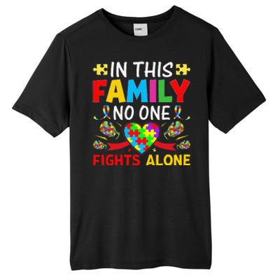 In This Family Nobody Fights Alone Autism Awareness Autistic Tall Fusion ChromaSoft Performance T-Shirt