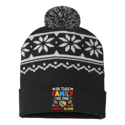 In This Family Nobody Fights Alone Autism Awareness Autistic USA-Made Snowflake Beanie