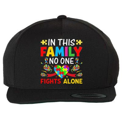 In This Family Nobody Fights Alone Autism Awareness Autistic Wool Snapback Cap