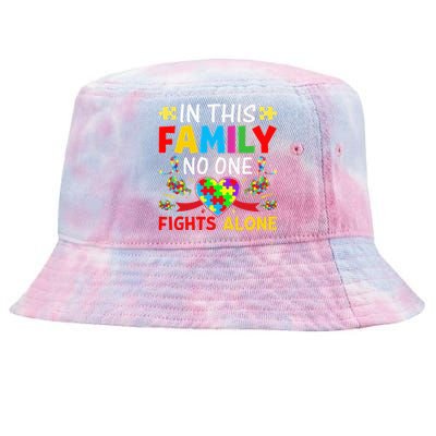 In This Family Nobody Fights Alone Autism Awareness Autistic Tie-Dyed Bucket Hat