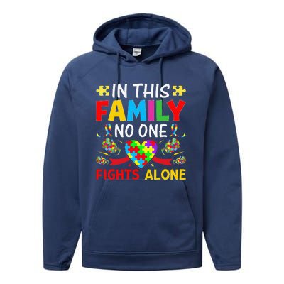 In This Family Nobody Fights Alone Autism Awareness Autistic Performance Fleece Hoodie