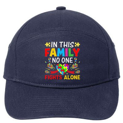 In This Family Nobody Fights Alone Autism Awareness Autistic 7-Panel Snapback Hat