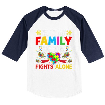 In This Family Nobody Fights Alone Autism Awareness Autistic Baseball Sleeve Shirt