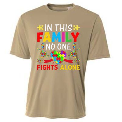 In This Family Nobody Fights Alone Autism Awareness Autistic Cooling Performance Crew T-Shirt