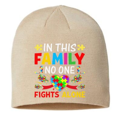 In This Family Nobody Fights Alone Autism Awareness Autistic Sustainable Beanie