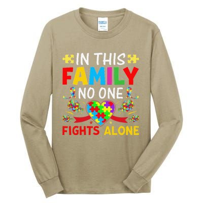 In This Family Nobody Fights Alone Autism Awareness Autistic Tall Long Sleeve T-Shirt