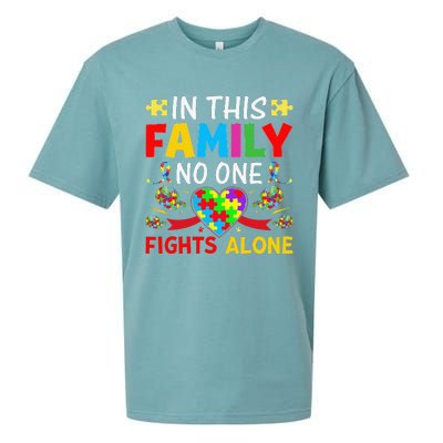 In This Family Nobody Fights Alone Autism Awareness Autistic Sueded Cloud Jersey T-Shirt