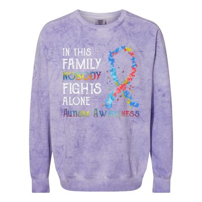 In This Family Nobody Fights Alone Autism Colorblast Crewneck Sweatshirt