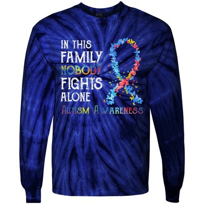 In This Family Nobody Fights Alone Autism Tie-Dye Long Sleeve Shirt