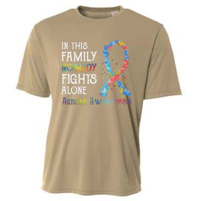 In This Family Nobody Fights Alone Autism Cooling Performance Crew T-Shirt