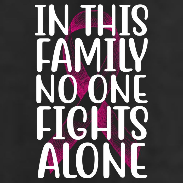 In This Family No One Fights Alone Breast Cancer Ribbon 7 Panel Mesh Trucker Snapback Hat