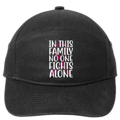In This Family No One Fights Alone Breast Cancer Ribbon 7-Panel Snapback Hat