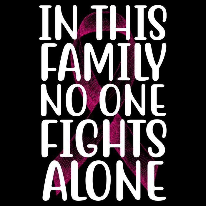 In This Family No One Fights Alone Breast Cancer Ribbon Drawstring Bag