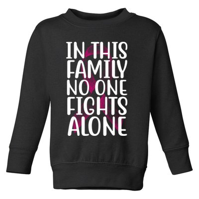In This Family No One Fights Alone Breast Cancer Ribbon Toddler Sweatshirt