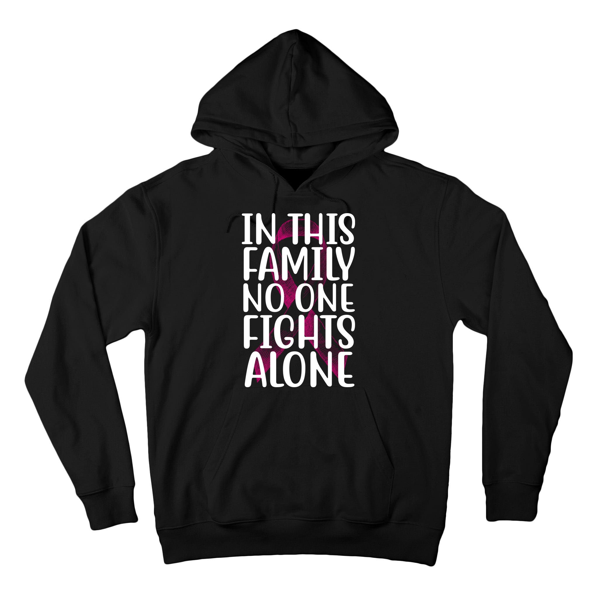 In This Family No One Fights Alone Breast Cancer Ribbon Tall Hoodie