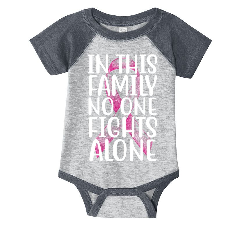 In This Family No One Fights Alone Breast Cancer Ribbon Infant Baby Jersey Bodysuit
