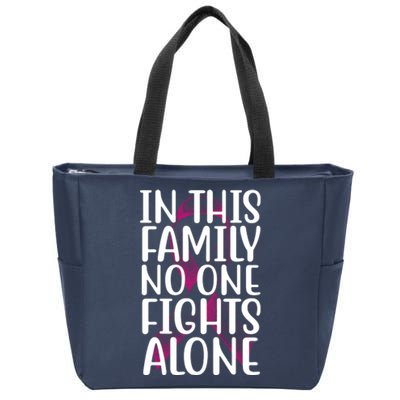 In This Family No One Fights Alone Breast Cancer Ribbon Zip Tote Bag