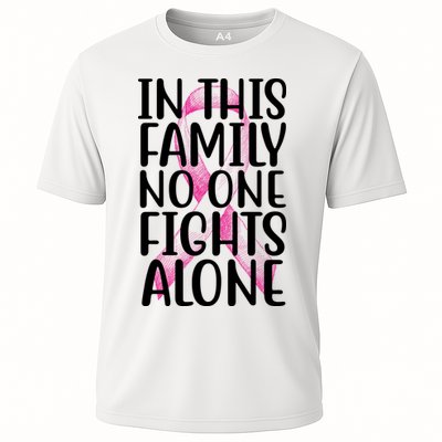 In This Family No One Fights Alone Breast Cancer Ribbon Performance Shirt