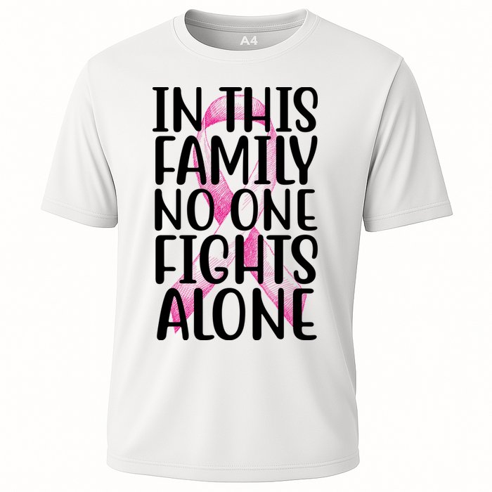 In This Family No One Fights Alone Breast Cancer Ribbon Cooling Performance Crew T-Shirt