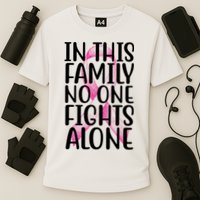 In This Family No One Fights Alone Breast Cancer Ribbon Cooling Performance Crew T-Shirt