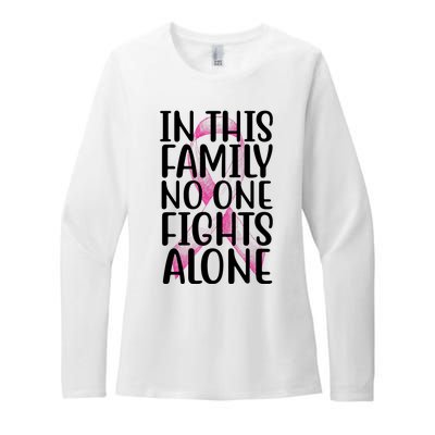 In This Family No One Fights Alone Breast Cancer Ribbon Womens CVC Long Sleeve Shirt