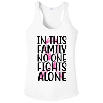 In This Family No One Fights Alone Breast Cancer Ribbon Ladies PosiCharge Competitor Racerback Tank
