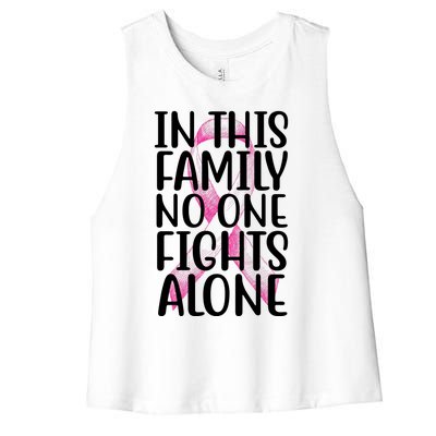 In This Family No One Fights Alone Breast Cancer Ribbon Women's Racerback Cropped Tank