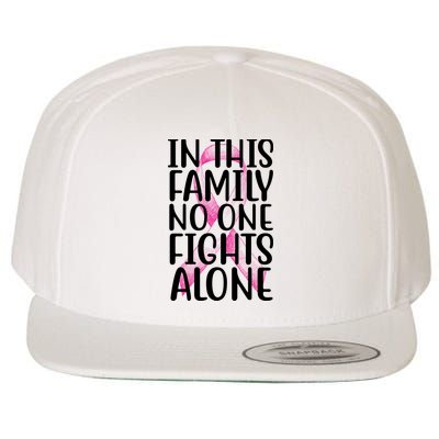 In This Family No One Fights Alone Breast Cancer Ribbon Wool Snapback Cap