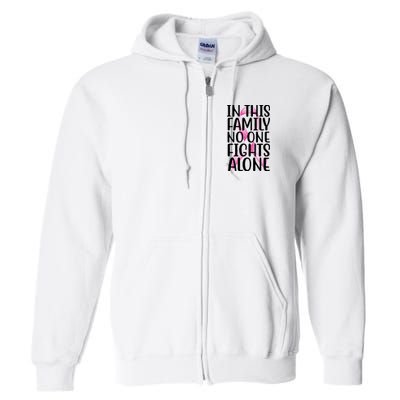 In This Family No One Fights Alone Breast Cancer Ribbon Full Zip Hoodie