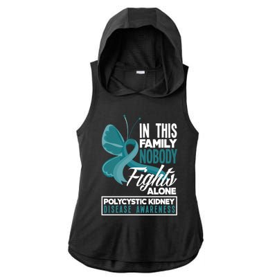 In This Family Nobody Fights Alone Pkd Awareness Cute Gift Ladies PosiCharge Tri-Blend Wicking Draft Hoodie Tank