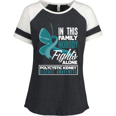 In This Family Nobody Fights Alone Pkd Awareness Cute Gift Enza Ladies Jersey Colorblock Tee