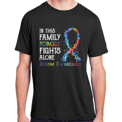 In This Family Nobody Fights Alone Autism Adult ChromaSoft Performance T-Shirt