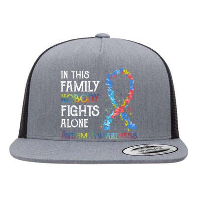 In This Family Nobody Fights Alone Autism Flat Bill Trucker Hat