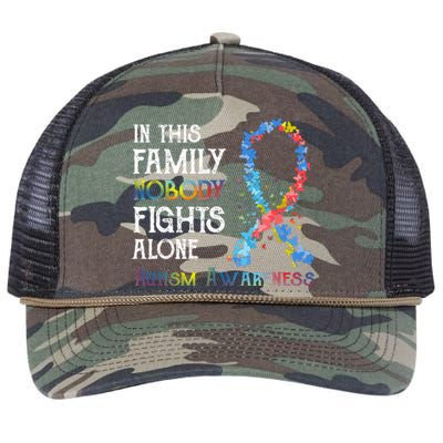 In This Family Nobody Fights Alone Autism Retro Rope Trucker Hat Cap